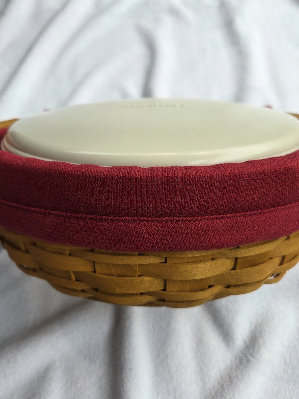 Longaberger Small Round Woven Basket Red Liner, Container & Lid Insert 2004